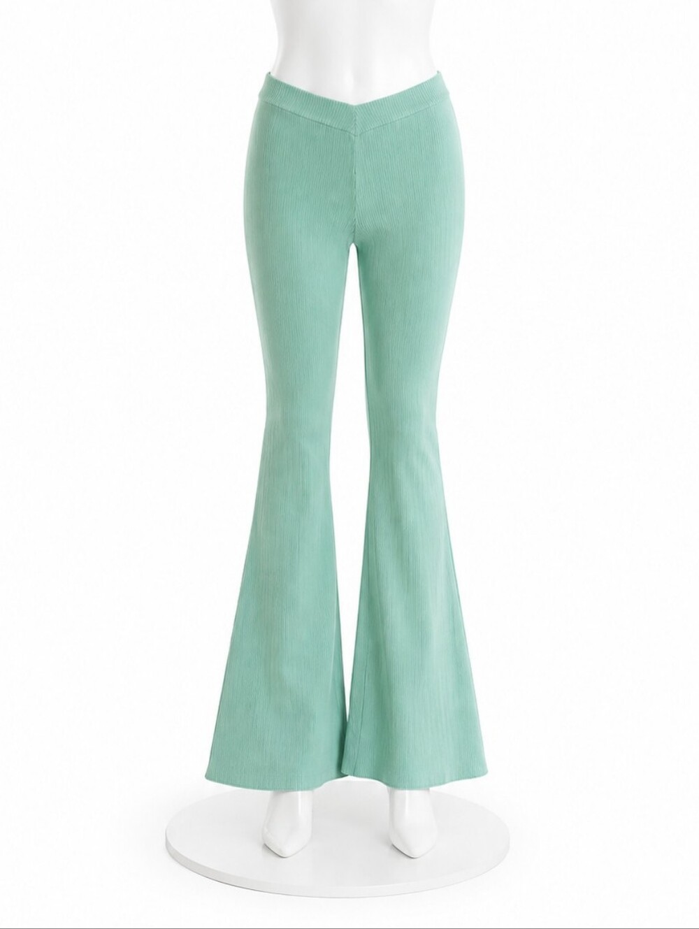 SER.O.YA Mint Green Ribbed Flare Pants XS | High Waist Bell Bottom Y2K Boho